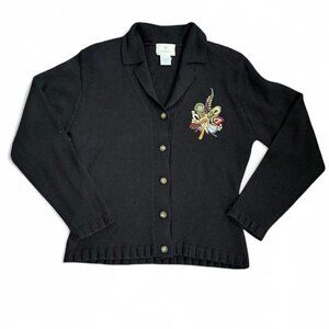 Vintage Wool Blend Susan Bristol Cardigan Embroidered Floral Sweater‎ Small